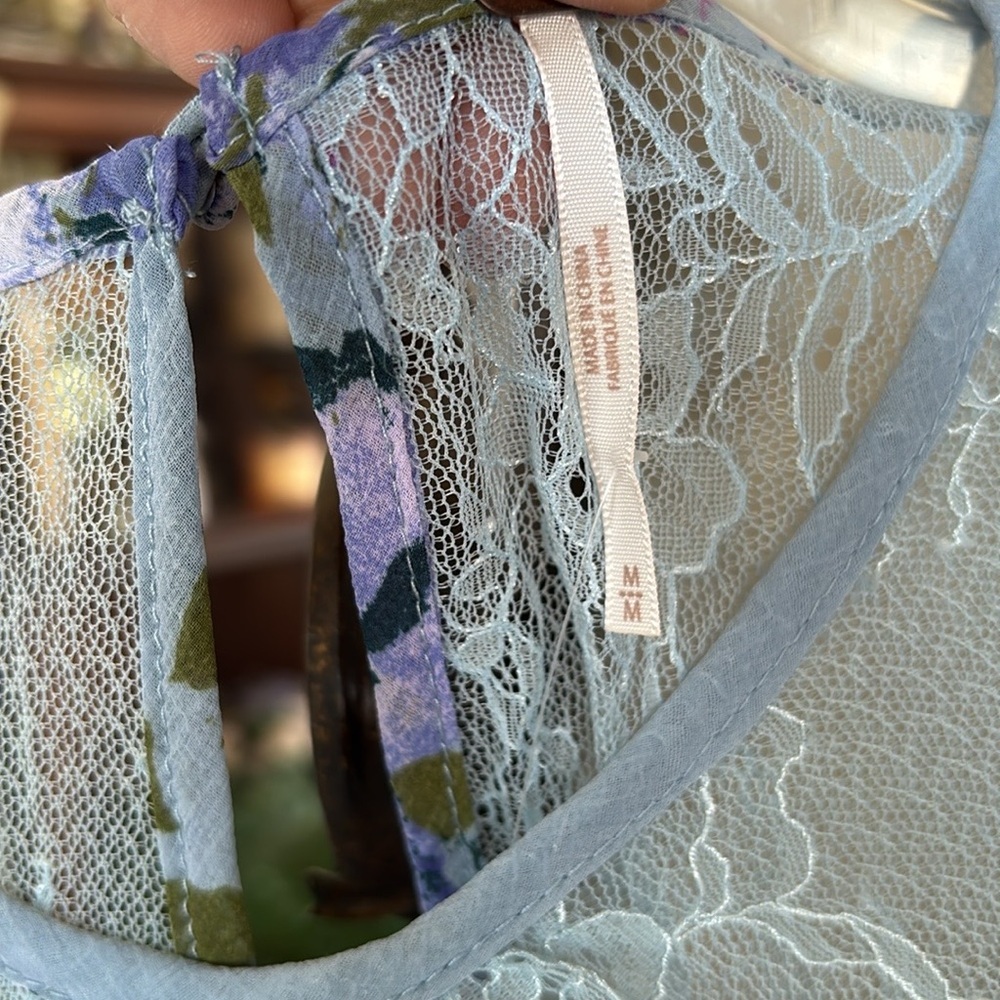 Free People Blue Floral Lace Blouse - Picture 10 of 14